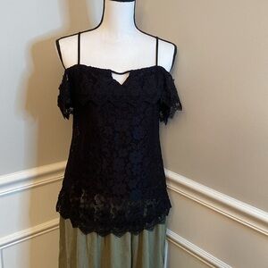 Boho Black Lace Blouse Size Medium